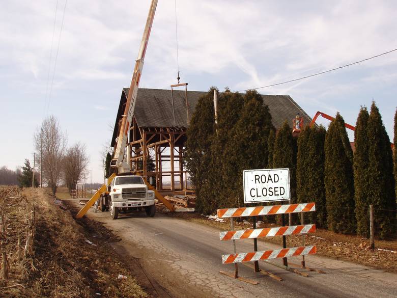 Martin Barn Dismantle Process / The boom-truck positioned and ready to go.